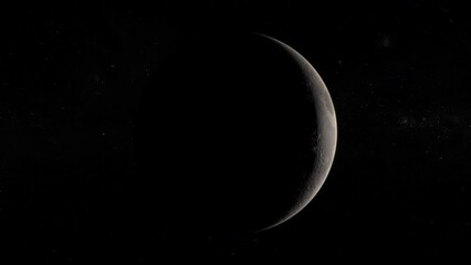 Full moon to new moon. Lunar phases transition.High resolution 4k time lapse video showing the phases of the moon. 3D natural satellite with starry space background