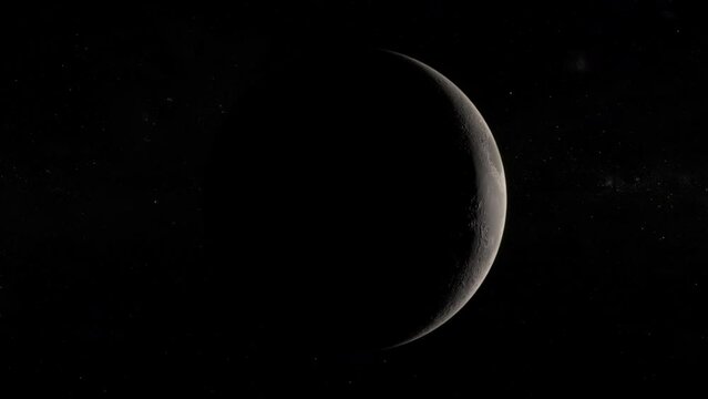 Full moon to new moon. Lunar phases transition.High resolution 4k time lapse video showing the phases of the moon. 3D natural satellite with starry space background