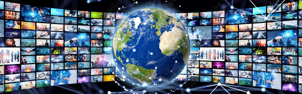 Aufkleber global communication network concept. internet movie. video distribution service. streaming video. w