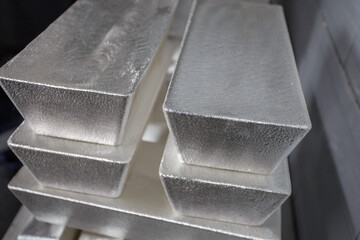 Closeup view of pure silver bullions.