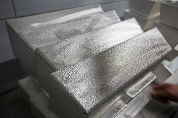 Closeup view of pure silver ingots.