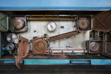 Closeup view of copper wire making machine.