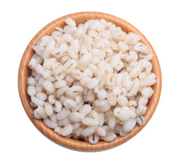 Job's tears boiled in a cup. Healthy whole grains. Isolated on white background.