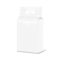 Packaging bag with a finger hole handle mockup. Vector illustration isolated on white background. Perfect for presentation laundry, tissue, diapers, nappies, wipes, food, washing, pet and etc. EPS10.