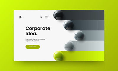 Unique corporate brochure vector design illustration. Multicolored realistic balls catalog cover template.