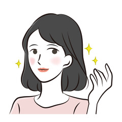 髪や肌のきれいな微笑む女性　イラスト