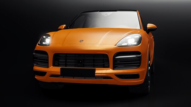 Berlin. Germany. June 12, 2022. Porsche Cayenne GTS Coupe 2020. 3d model of a sports SUV in a coupe body. 3d rendering.