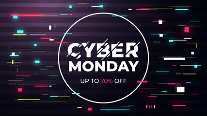 Web banner cyber monday sale, glitch effect. For social media stories sale, web page, mobile phone. template design special offer