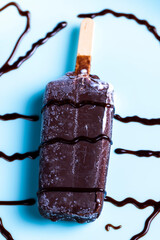 creamy ice cream in milk chocolate on a plate