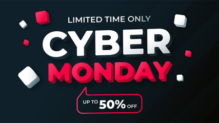 Web banner cyber monday sale up to 70% off, black color for social media stories sale, web page, mobile phone. template design special offer