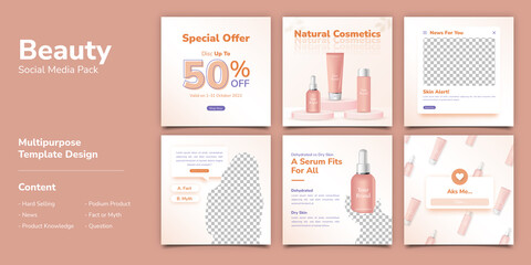 Cosmetic with Podium Social Media Post Template Bundle Banner Set