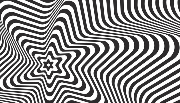 Abstract hypnotic pattern of black and white lines. Optical illusion. Op art illustration on white background.