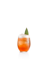 Traditional Italian alcoholic cocktail - aperol spritz on white background. Aperol spritz in wine...