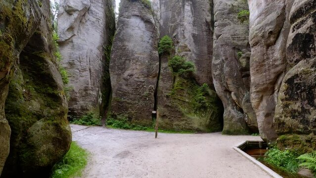 Panoramic view inside the surreal gigantic rock city in Adersbach in the Krkono&scaron;e Mountains in the Czech Republic
