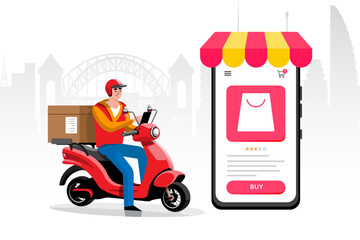 Online delivery service , online order tracking, delivery home and office. Scooter delivery. Shipping. Vector illustration