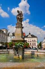 Fountain with statue of St. Florian from the 18th century. Cieszyn, Silesian Voivodeship, Poland.
