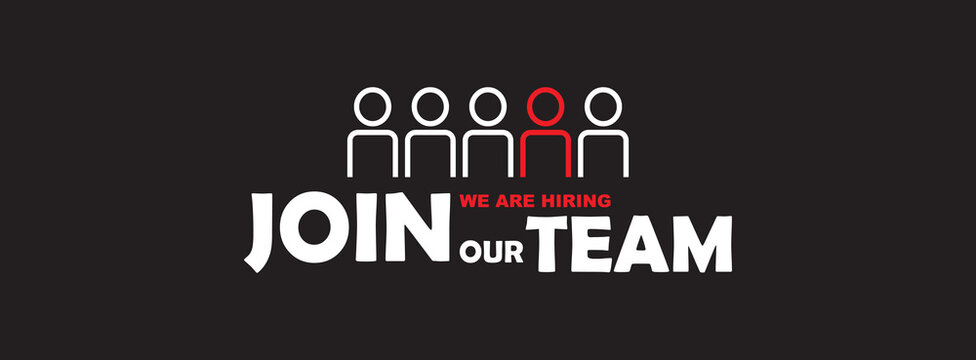 join our team sign on white background	