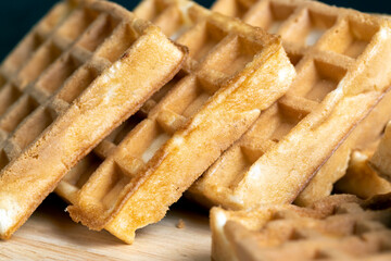 square sweet soft waffles on the table