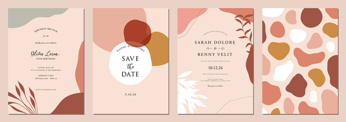 Abstract art templates in dusty pink tones. For wedding, birthday, invitation, poster, flyer, banner, brochure, email header, post in social networks, advertising, cover, background, graphic design.