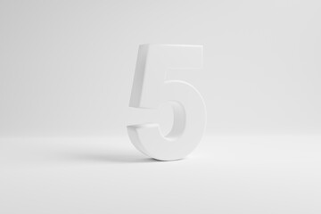 Number five on white background. 3D rendering.