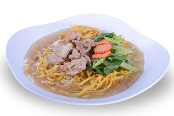 crispy yellow noodle with in a creamy gravy sauce : chinese and thai style food. in thai language call is 