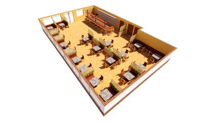 Interior 3d render model mockup concept of restaurant interior building architect