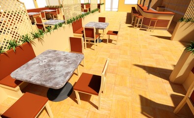 Restaurant 3d interior ambient illustration concept environment render