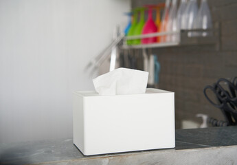 tissue paper box on cointer at kitchen