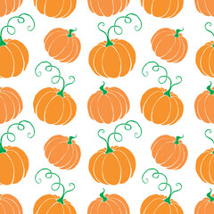Vector seamless pattern with pumpkins in flat style. Halloween or thanksgiving background and texture