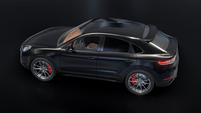 Berlin. Germany. June 12, 2022. Black Porsche Cayenne GTS Coupe 2020. 3d model of a sports SUV in a coupe body. 3d rendering.