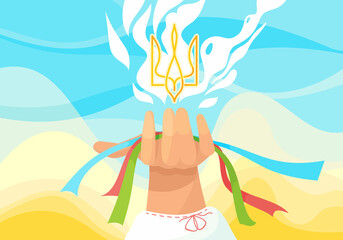 Ukraine, the hand holds a trident, the national emblem of the country, protects from military invasion, from aggression