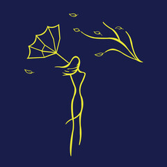 Windy autumn girl with umbrella