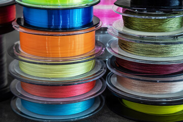 different types of fishing lines and braided cords in fishing reels