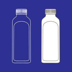 Plastic bottle mockup. Vector illustration of package for liquid. Line design icon.