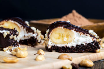 chocolate-drenched banana cake with cheese cream
