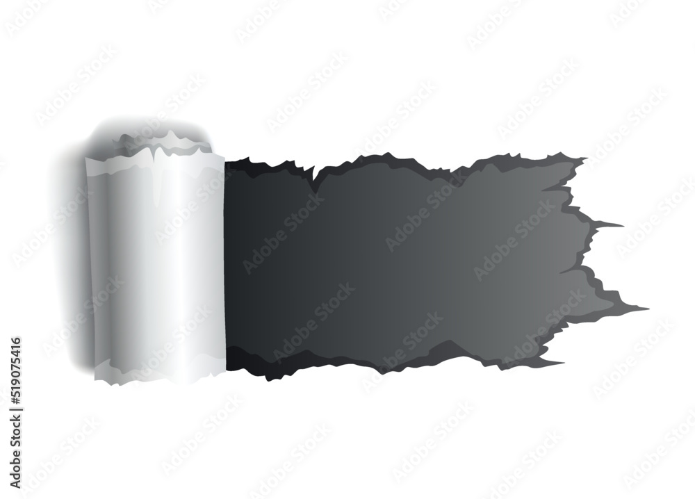 Poster paper hole of gray torn paper. torn sides over dark paper background with space for text. realistic 