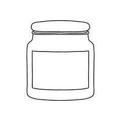 Glass candle dish with label and lid. Outline vector realistic mockup.
