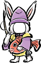 顔ハメ年賀状フォトフレーム素材 七福神 恵比寿天 うさぎ