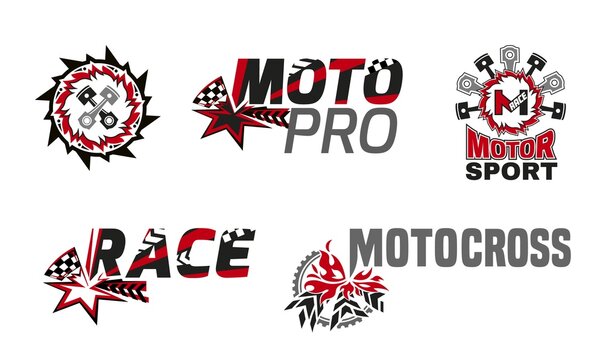 Motorsport event logotypes set. Editable vector collection