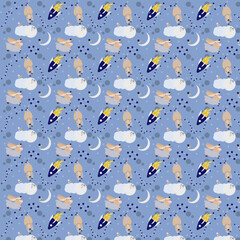 Children pattern with dogs in space