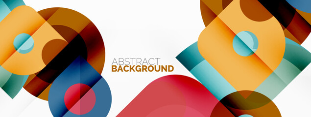 Fototapeta premium Colorful round shapes, circles and triangles background. Minimal geometric template for wallpaper, banner, presentation