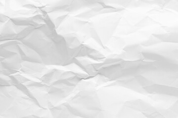 White crumpled paper texture background, clean white wrinkled paper, top view.