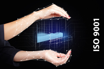 Business, Technology, Internet and network concept. Young businessman working on a virtual screen...