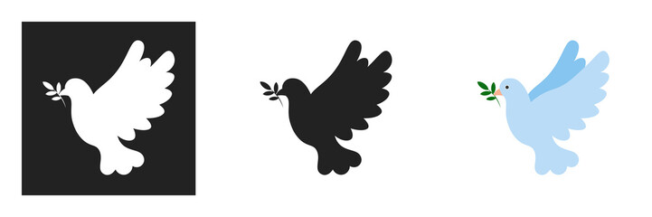 dove of peace with an olive branch in its beak. A symbol of peace, kindness and help. Vector illustration
