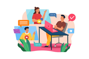 People Chatting On A Video Call Illustration concept. Flat illustration isolated on white background
