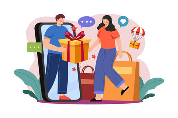 Women Getting Online Gifts Illustration concept. Flat illustration isolated on white background