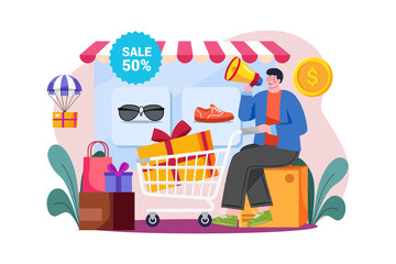 Online Sale Announcement Illustration concept. Flat illustration isolated on white background