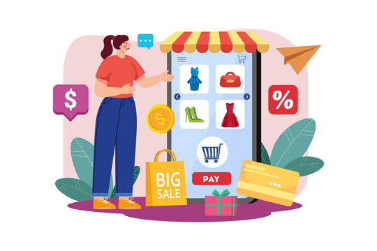 Online Shopping Application Illustration concept. Flat illustration isolated on white background