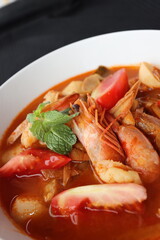 thailand food spicy tomyam shirmp soup in a bowl