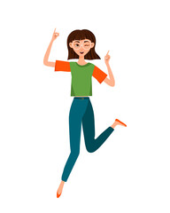 Girl dancing. Female character in casual clothing spending time with fun, moving to music